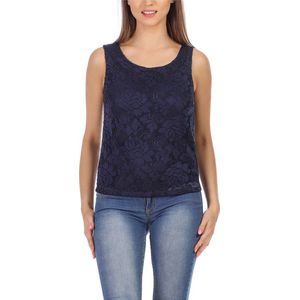 Bellivalini Dameshemd – Mouwloos – Elegant – Ronde - Hals met kant – Donkerblauw – XXL – BLV-BLV50-263-BL