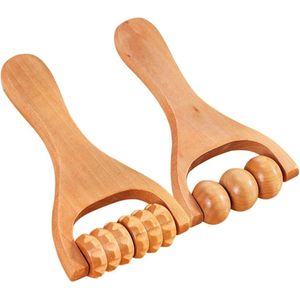 2 stuks - Houten massageroller - Bindweefselmassage - Verbetering van de houding - Massageapparaat - Ontspanning - Voor rug, nek, schouders, buik, taille, armen en benen