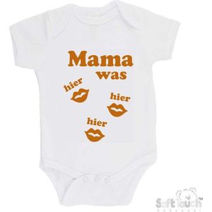 100% katoenen Romper ""Mama was hier hier hier"" Unisex Katoen Wit/tan Maat 56/62