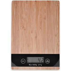 T+M - Keukenweegschaal Bamboe - Digitale Precisie Weegschaal - TipTouch Toetsen - tot 5000 Gram - Bruin