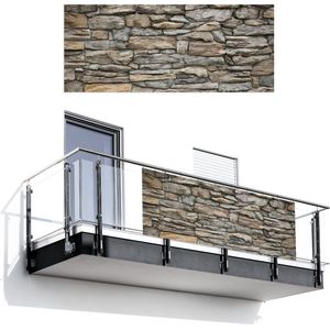 Balkonscherm 300x120 cm - Balkonposter Stenen - Steenoptiek - Grijs - Balkon scherm decoratie - Balkonschermen - Balkondoek zonnescherm
