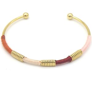 Armband Dames - Bangle met Touw - RVS - One Size - Goudkleurig met Bonte kleuren