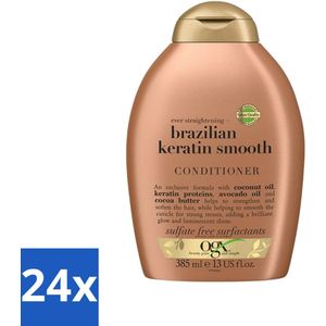 24 x OGX - Brazilian Keratin Smooth - Conditioner - Gladmakend - Herstellend - 385 ml - Haar Conditioner - Glad Haar - Keratine Conditioner - Pluisvrij Haar - Voedende Conditioner