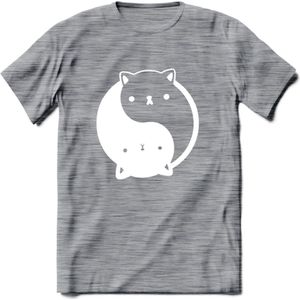 Ying Yang Kat - Katten T-Shirt Kleding Cadeau | Dames - Heren - Unisex | Dieren shirt | Grappig Verjaardag kado | Tshirt Met Print | - Donker Grijs - Gemaleerd - M