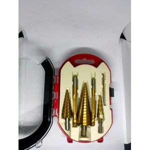 6 delig Borenset – Borenset-Stappen boor 4-30 mm – Stappenboor – Conische plaatfrezen met titanium coating – HSS - Freesboor – Kegelboor – Trapgatboor – Boren – Frees boor – Titanium coating