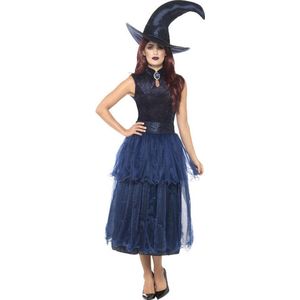 Smiffy's - Heks & Spider Lady & Voodoo & Duistere Religie Kostuum - Deluxe Middernacht Heks Yonaka - Vrouw - Blauw - XXL - Halloween - Verkleedkleding