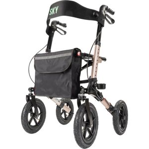 Sky Air Champagne - Lichtgewicht Outdoor rollator met grote luchtbanden - Dubbel opvouwbaar - Met stokhouder, tas en rugband