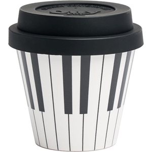 Quy Cup - 90ml Ecologische Reis Beker - Espressobeker “Piano” met Zwart Siliconen deksel 7x7x7cm