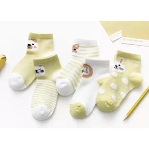 5 paar New born Baby sokken - Set Babysokjes - 0-6 maanden - Gele Babysokken - multipack - Dierensokken - Beestenboel - Baby Sokken - New born sokken - Kraamcadeau voor Jongen of Meisje - Babyshower Cadeau - Kraammand