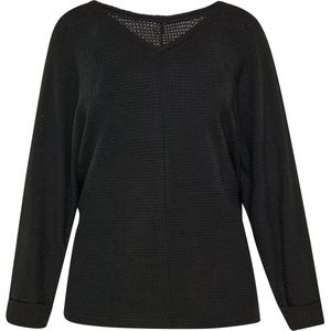 Usha - Trui - Zwart - Gevoerde Zoom - V-hals - Wijde Pasvorm - Lange Mouw