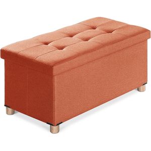 Zitbank met opbergruimte, opvouwbare zitkist met deksel, zitkubus, voetensteun, oranje, 76 x 38 x 40 cm
