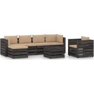 The Living Store Pallet Loungeset - Grenenhout - Modulair - Beige Kussens - 6 cm zitkussen dikte - 13 cm rug/zijkussen dikte