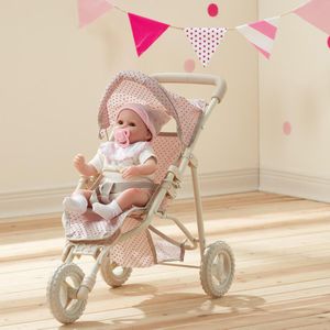 Teamson Kids Poppenwagen Voor Babypoppen - Accessoires Voor Poppen - Kinderspeelgoed - Roze/Grijs/Polka Dot