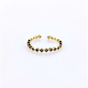 Dottilove - Smale Ring met Zirkonias - Gold Plated - One Size Dames Ruitvorm Ring