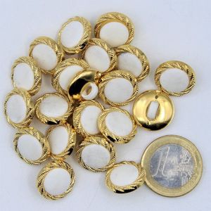 100 KNOPEN voor Blouses, Maat 15MM, Inleg WIT, Rand GOUD, Italiaanse Kwaliteit