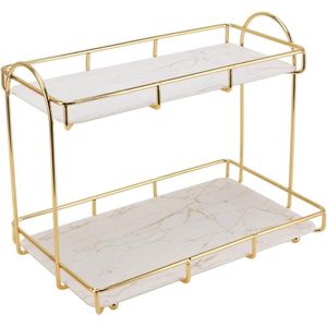 2 Tier Badkamer Organizer Plank Goud Wit Gehumaniseerde Structuur Heavy Duty Antislip Roest Preventie voor Keuken (S)