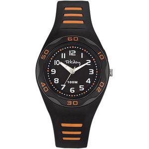Tekday 653491 analoog horloge 34 mm 100 meter zwart/ oranje