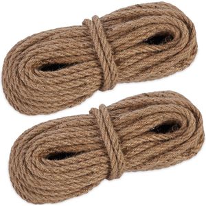 Relaxdays jute touw - set van 2 - natuurlijk bindtouw - 8 mm dik - 20 m per koord - hobby