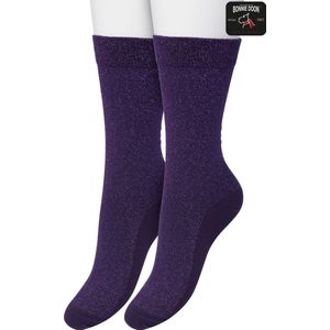 Bonnie Doon Set Katoenen Glitter Sokken Dames Paars maat 36/42 - Set met 2 paar Sokken - Glitter Subtiel - Katoen met zachte Lurex - Zachte Sokken - Gladde Naden - Perfecte Pasform - 2 pack - Multipack - Paars Purple Velvet - OL05113802.333