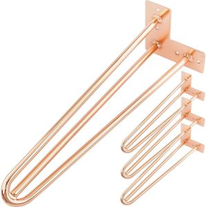 PrimeMatik - Tafel- en meubelpoten Stalen poten 3 stangen 41 cm koper 4-pack