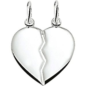 Vriendschapshartje® Breekhartje gerhodineerd zilver - hanger met 2 zilveren Jasseron kettingen 50cm 1mm - hart hanger - breekhart
