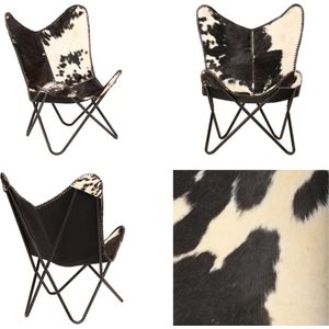 vidaXL Vlinderstoel echt geitenleer zwart en wit - Vlinderstoel - Vlinderstoelen - Fauteuil - Fauteuils