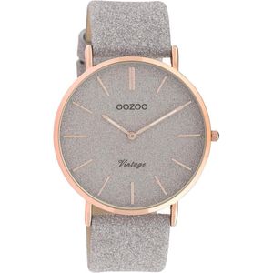 OOZOO Vintage series - rosé goudkleurige horloge met taupe leren band - C20162 - Ø40