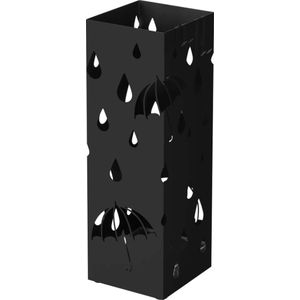 Paraplubak van metaal - vierkante paraplubak - verwijderbare wateropvangbak - met haken - 15,5 x 15,5 x 49 cm - Zwart.