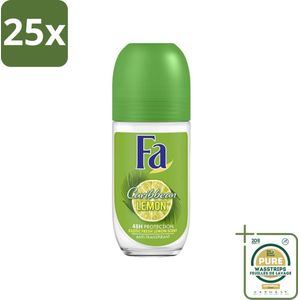 25 x Fa - Deodorant Roller - Caribbean Lemon - Verfrissend - 48 uur Bescherming - Citrusachtig - 50 ml - Grootverpakking - Deodorant Roller - 48 Uur Bescherming - Citrus Geur - Caribbean Lemon - Fris Geur