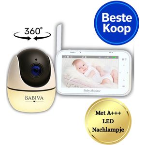 BABIVA® Premium Babyfoon met Camera - Full HD - Video Opname Met uw SD kaart - Baby Monitor - Baby Camera - Tot 4 Camera's - Groot Scherm - Met Nachtlamp Functie - 360° Draaibaar - Bestverkocht - Zacht Lich -4.3 inch Grote Scherm