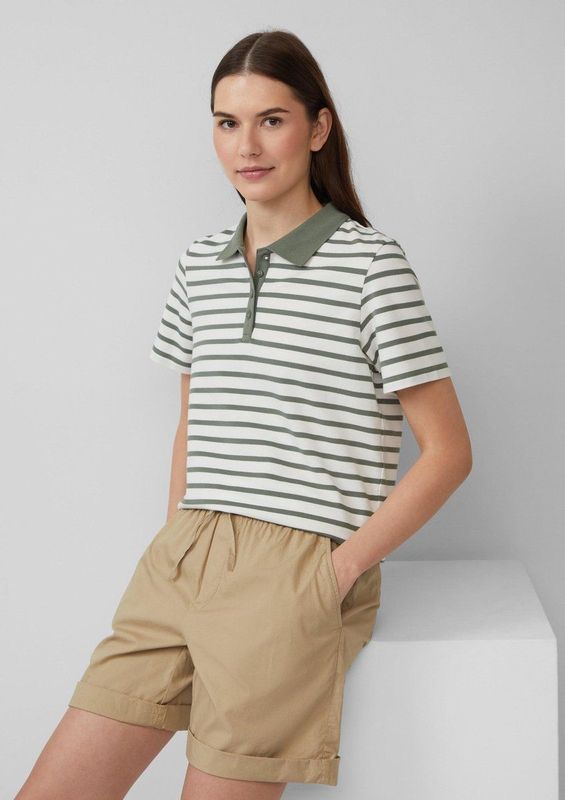 Poloshirt - Cropped - Zacht Katoen Piqué - Gestreept - Normale Pasvorm