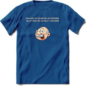 Een halve eeuw nu afgerond T-Shirt | Grappig Abraham 50 Jaar Verjaardag Kleding Cadeau | Dames – Heren - Donker Blauw - M