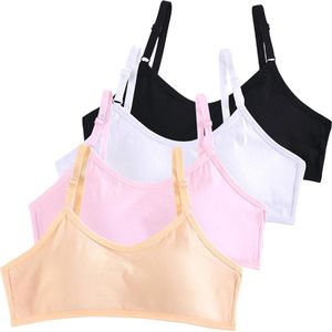 Allecto plus - Set van 4 sportbeha's voor meisjes, gevoerde schouderriem, bralette, bustier - Kinderen 10-16 jaar