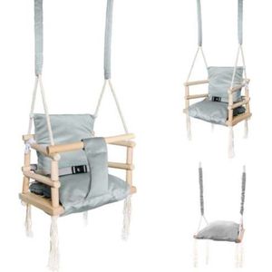T.R. Goods Babyschommel voor Binnen - 3-in-1 Grijze Plafondhanger - Baby swing seat - Gemaakt van hout