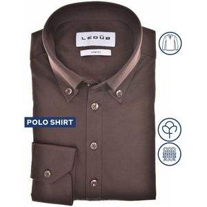 Ledub modern fit polo overhemd, tricot, jersey, donkerbruin