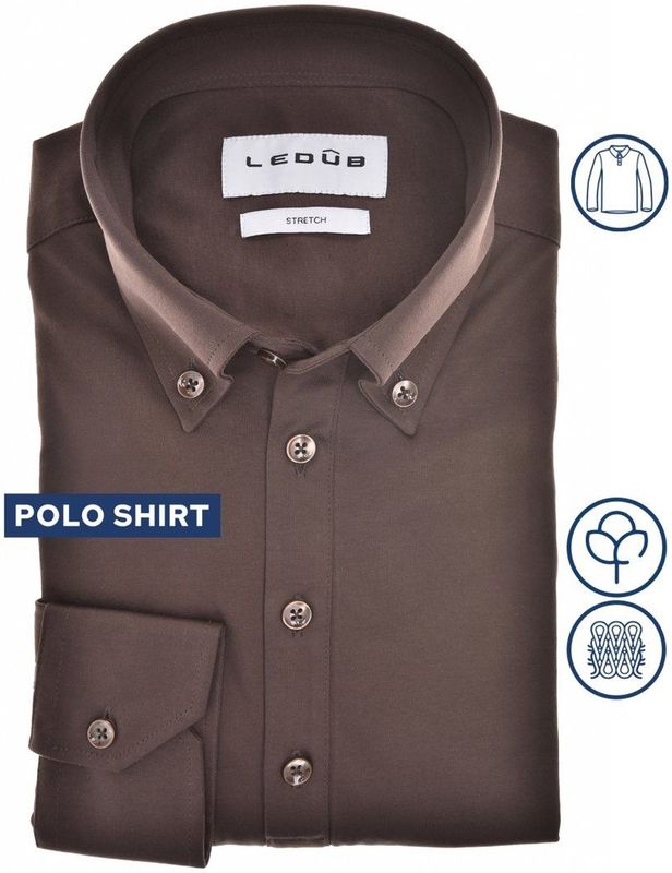 Ledub modern fit polo overhemd, tricot, jersey, donkerbruin
