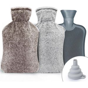 Grote Warmwaterkruik met Zachte Hoes, 2 Liter, Set van 2 Wasbare Fluffy Covers