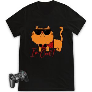 Jongens tshirt - grappige I'm Cool Cat print  - Maten 92 t/m 164 - Shirt kleuren wit en zwart.