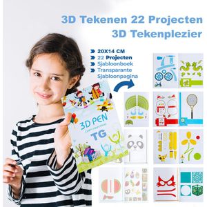 Tekenboek 20CM met 22 Sjablonen voor 3D Tekenen - Inclusief Transparant Overtrek Papier Hulpmiddel 3D Pen Kinderen - Sjablonen Geschikt Voor alle 3d-pennen - TG Techgrip