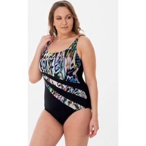 Badpak- Nieuw Collectie Corrigerend Badpak & Bikini- Plus Size Zwempak- Zwart met kleurendetails- Maat 38
