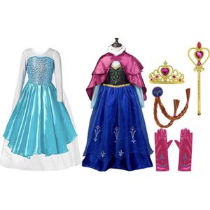 Prinsessenjurk meisje - 2 x Verkleedjurk - Het Betere Merk - Carnavalskleding kinderen - Prinsessen Verkleedkleding - 128/134 (140) - Cadeau meisje - Prinsessen speelgoed - Verjaardag meisje - Kleed