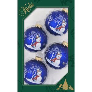 8x stuks luxe glazen kerstballen 7 cm blauw met sneeuwpop - Kerstversiering/kerstboomversiering