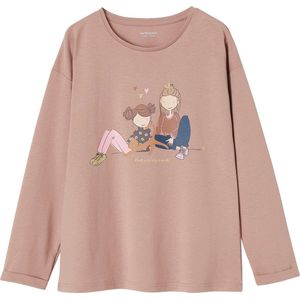 T-shirt - Girly Motief - Oudroze - Lange Mouwen - Zuiver Katoen