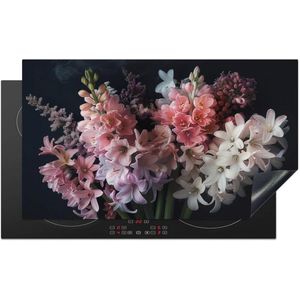 Inductie Beschermer 90x52 cm - Keuken Decoratie en Anti Slip Mat voor Kookplaat - Bloemen Design in Roze en Wit