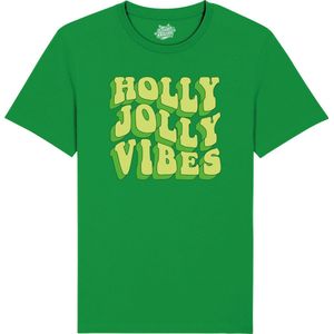 Holly Jolly Vibes - Foute kersttrui kerstcadeau - Dames / Heren / Unisex Hippy Kerst Kleding - Grappige Feestdagen Outfit - Unisex T-Shirt - Kelly Groen - Maat L