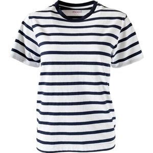 MOOI! Company - Streep T-shirt  Blauw / Wit - Dames Top - Marloes Korte mouw -Losse pasvorm - Linnen Look - Maat S