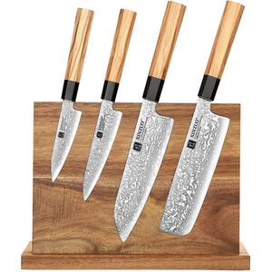 Xinzuo PM8O Series - Messenset - 5-delig - Damascus Staal - Octogonaal Handvat van Olijfhout