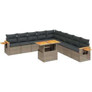 vidaXL - 11-delige - Loungeset - met - kussens - poly - rattan - grijs