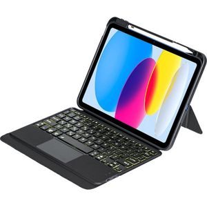 Toetsenbord Hoes Geschikt Voor Apple iPad 2025 11 Inch (11th Gen) / iPad 2022 10.9 Inch (10th Gen) 10de Generatie - Bluetooth Magnetisch Smart Folio Keyboard Case - Cover met Touchpad Muis Pencil Houder - Verlichting - Auto Wake/Sleep functie - Zwart
