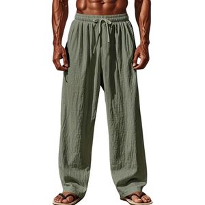Livano Linnen Broek Heren - Zomerbroek - Volwassenen - Lange Broek - Pantalon - Strandbroek - Zomer - Ibiza Stijl - Groen - Maat S